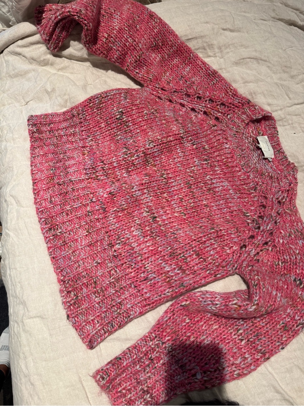 Marled Pink Knit Crewneck Sweater